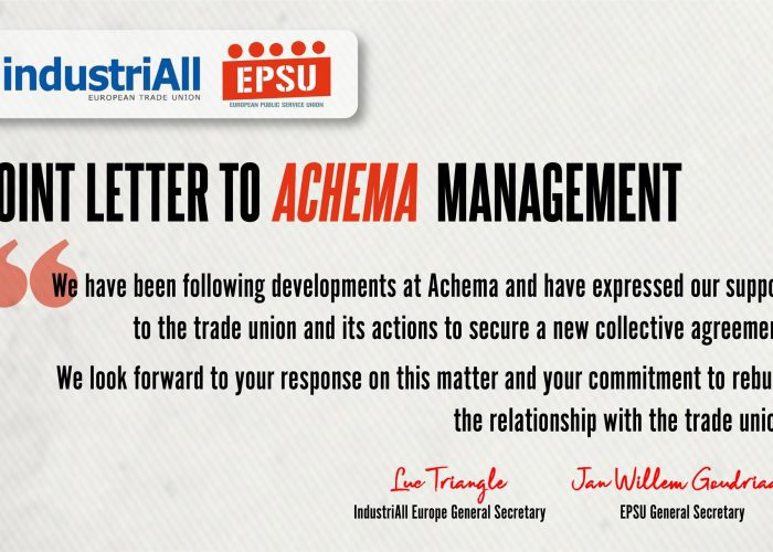 „IndustriAll Europe“ ir EPSU nusiuntė bendrą laišką „Achema“ vadovams